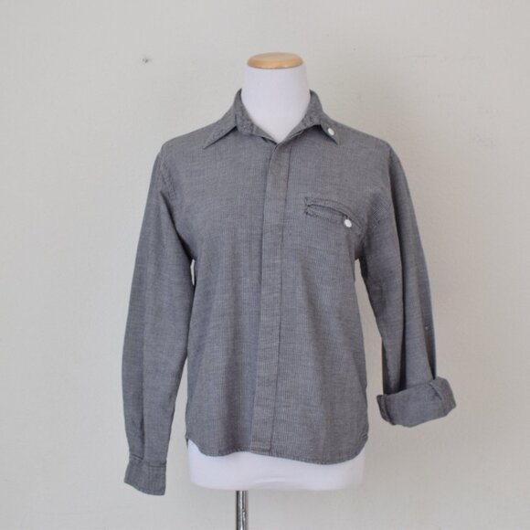 Worrrn Vintage 90s Sha Safari Micro Striped Mens Cotton Shirt size Small - Picture 3 of 10